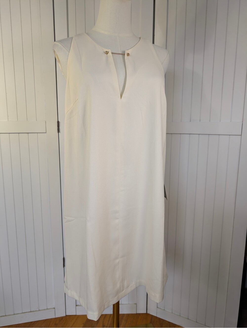 Lulus Near or Bar Cream Shift Dress S NWT Gold Bar Sleeveless Bridal Mini